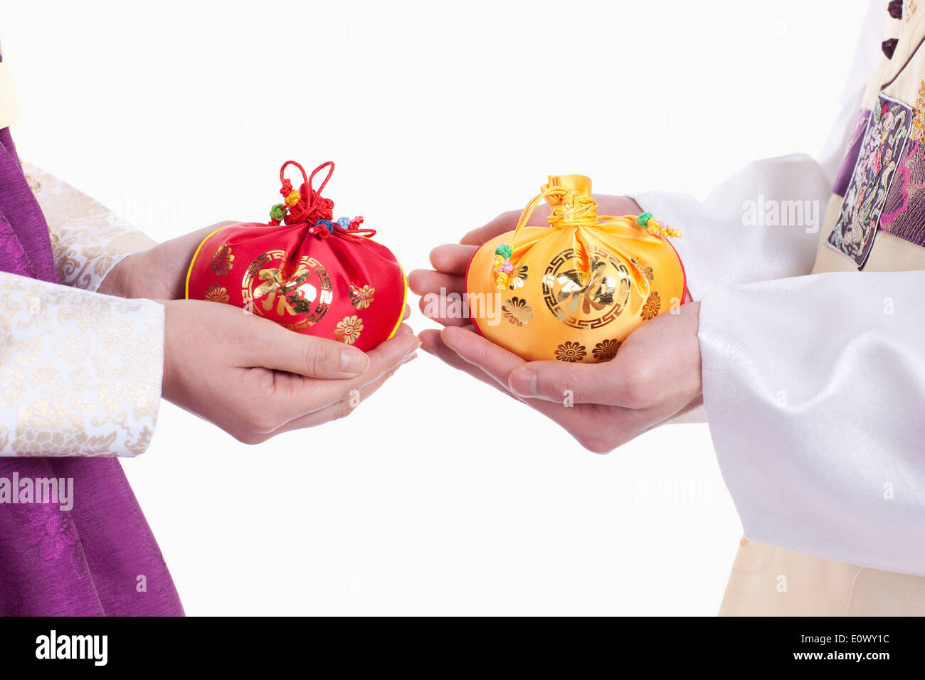 couple with traditional Korean luck bags Stock Photo