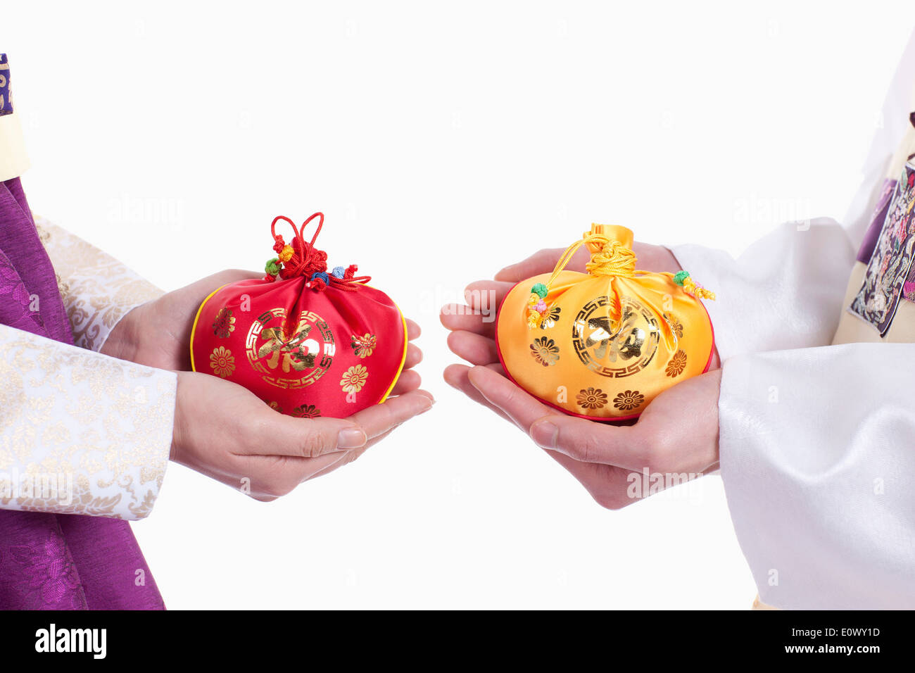 couple with traditional Korean luck bags Stock Photo