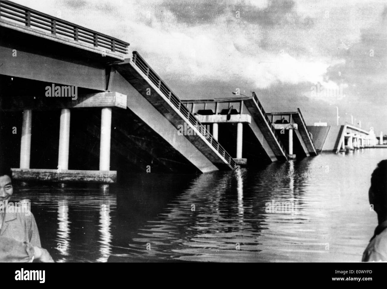 FILE PHOTO - Jun 22, 1964 - Niigata, Japan - A bridge snapped into pieces after the magnitude-7.5 Niigata quake struck Stock Photo