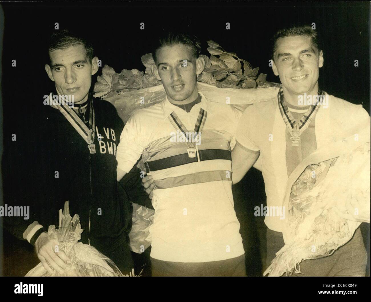 Sep. 09, 1964 - Dutchman wins Amateur Pursuit Track championship. OPS: Dutchman Tiemen Groen center winner of Amateur Pursuit Stock Photo