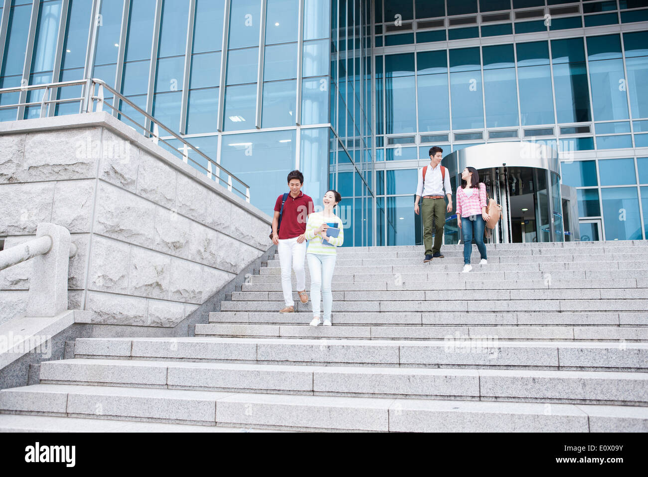 students walking down the stairs Stock Photo