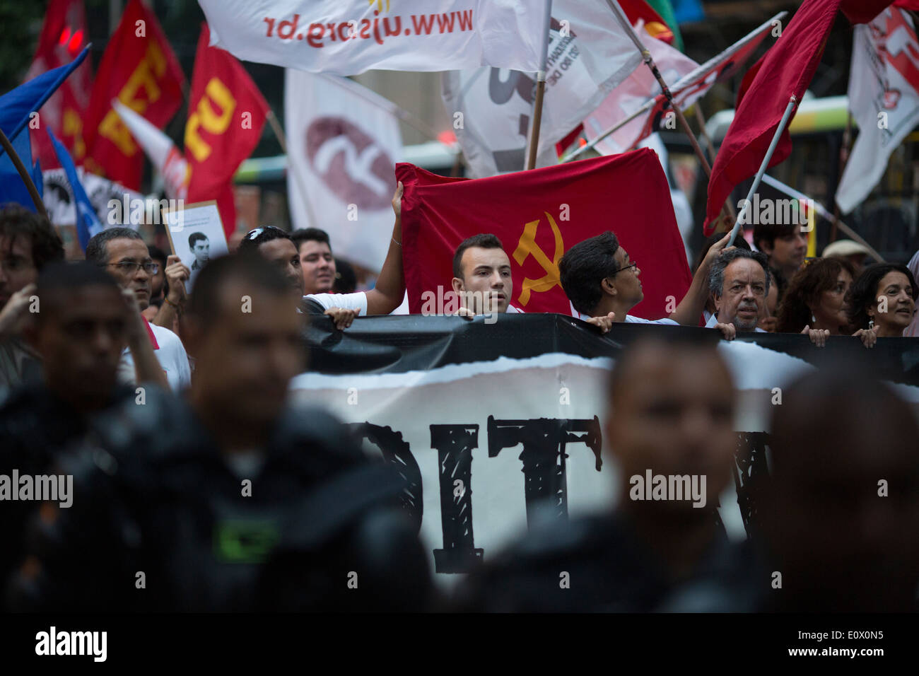 Protests and demonstrations against the 2014 World Cup and social issues in Rio de Janeiro, Brazil Stock Photo