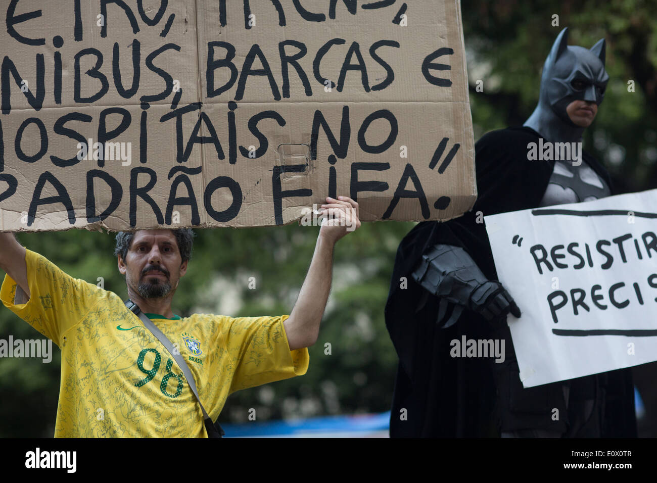 Protests and demonstrations against the 2014 World Cup and social issues in Rio de Janeiro, Brazil Stock Photo
