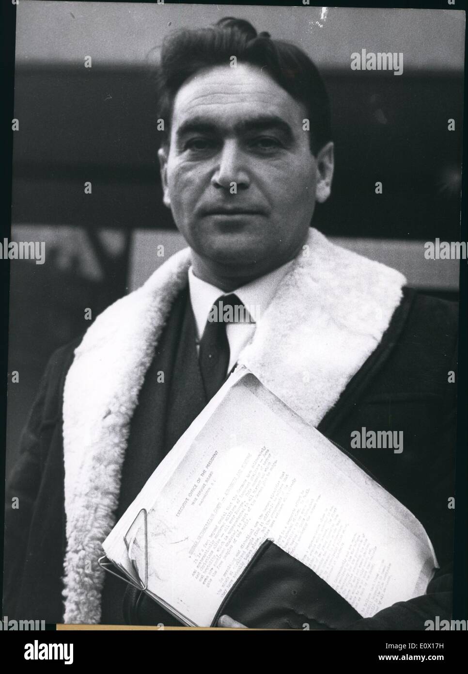 Dec. 12, 1964 - Escape From Auschwitz Testifies In Frankfurt Trials: The biochemist Dr. Rudolf VRBA, born in Slovakia and now living in London, appeared before the grand jury in Frankfurt, Germany, to testifay against the accused former SS-guards of the AUschwitz extermination camp and the former Eichmann-aides Hunsche and Krumey, who are facing the court in a separate trial. Dr. Vrba, 40, a jew with the birth name Rosenberg, changes his name after he had managed to escape from Auschwitz in April 1944, where he was held as prisoner facing death in the terrible gas chambers Stock Photo