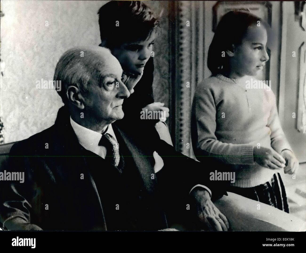 Dec. 12, 1964 - An official picture of Italian President ANTONIO SEGNI taken at Quirinale three days ago before the announcement of his resignation. behind him are his two grand-Antonio and maria. Stock Photo