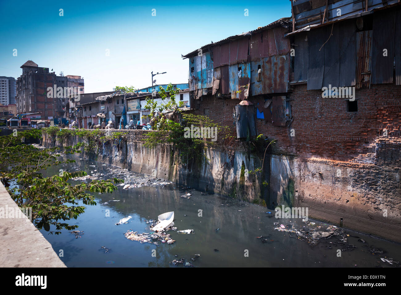 One Million people live in the 240 hectare Dharavi Slum, Mumbai India. Stock Photo
