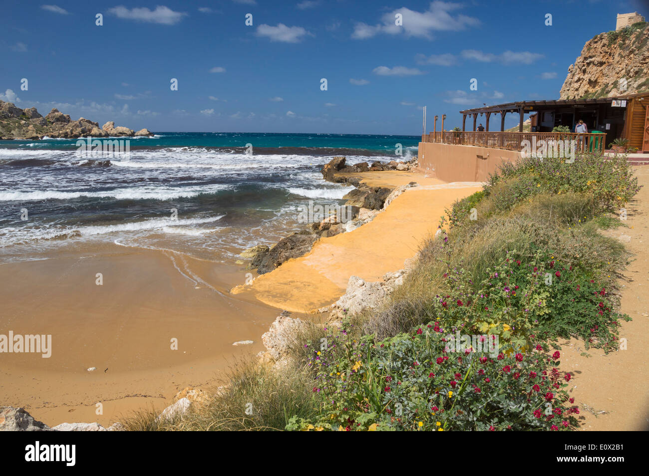 Golden beach sand, Ghajn Tuffieha bay, northern Malta, Europe. Stock Photo