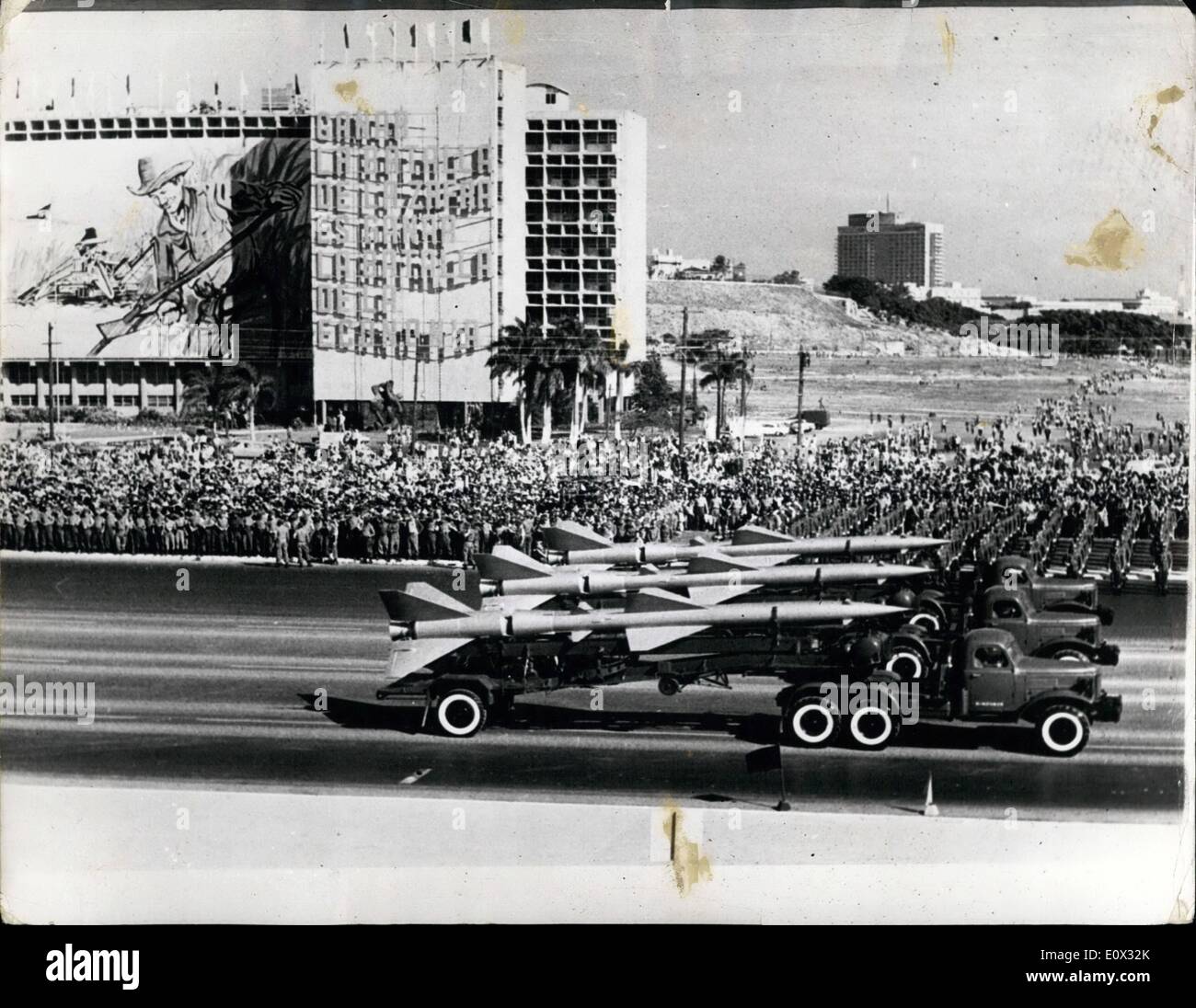 Jan. 01, 1965 - SIXTH ANNIVERSARY OF THE CUBAN SOCIALIST REVOLUTION. A huge military parade was held through the streets of Havana - to mark the sixth anniversary of the Cuban Socialist Revolution. Ceremonial speeches were were made in the Jose Marti Revolution Square by the Prime Minister Major Fidel Castro and others. Keystone Photo Shows:- Motorised Missiles formed a large part of the ceremonial parade in Havana. Stock Photo