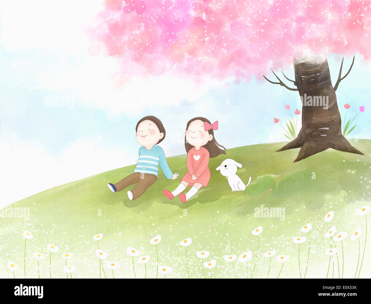 Cute couple sitting under tree hi-res stock photography and images - Alamy