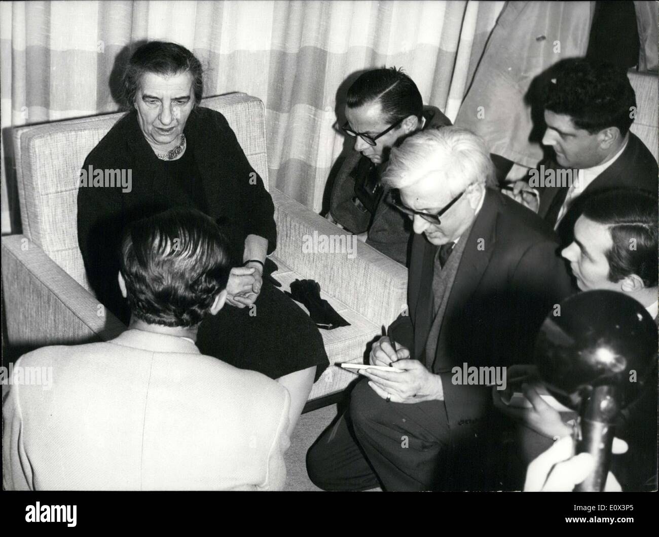 Mar. 15, 1965 - Meir is the Minister of Foreign Affairs for Israel. She was welcomed to Paris by the Israeli Ambassador in France Mr. Walter Eytan. Stock Photo