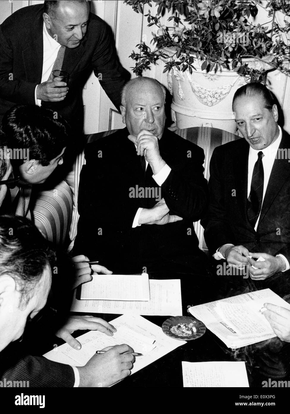 Film Producer Alfred Hitchcock at a press conference in Rome Stock Photo