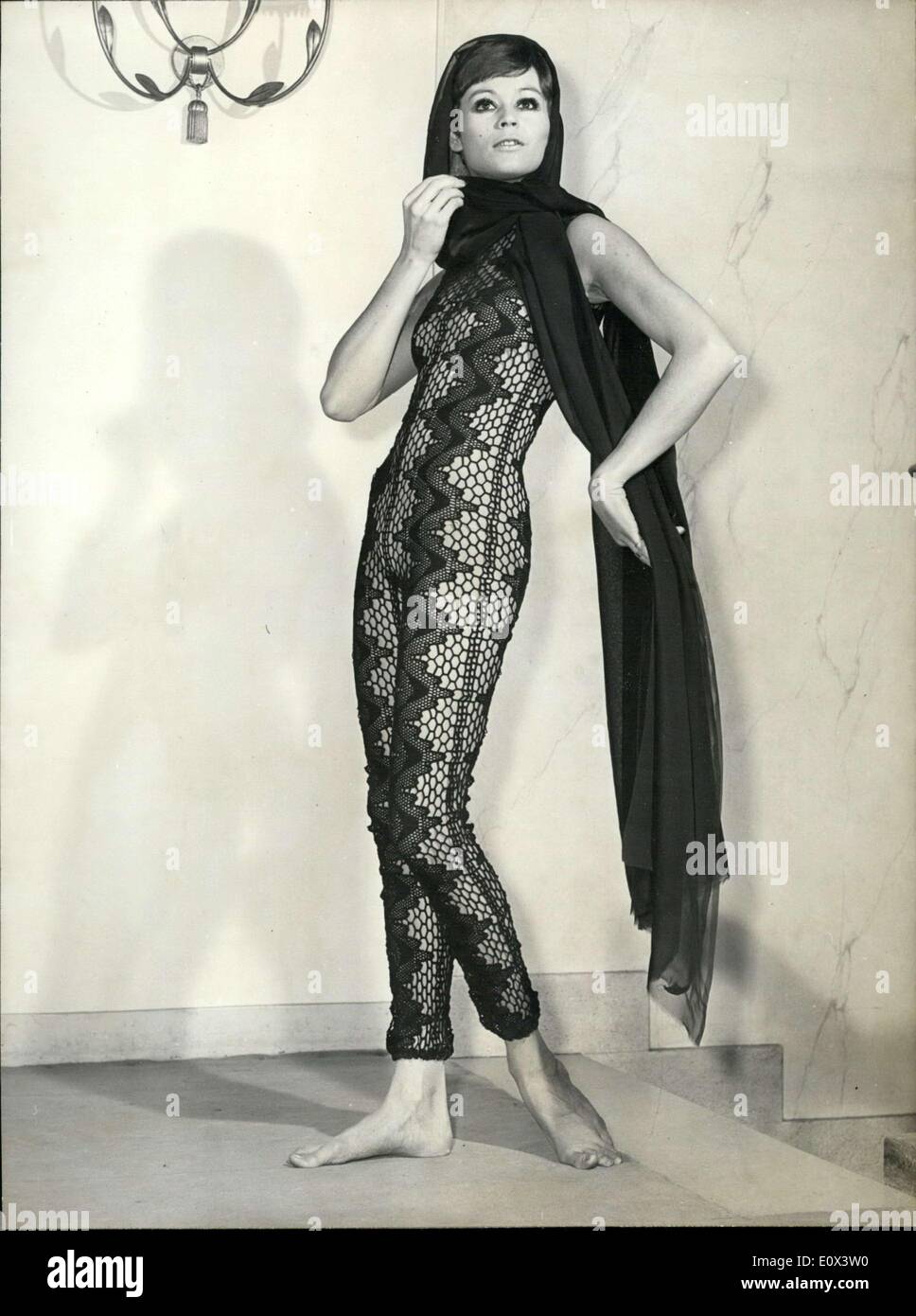 Jan. 30, 1965 - Jacques Heim Black Lace Pajamas, Spring-Summer Collection Stock Photo