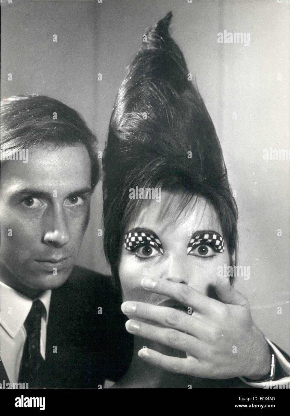 Feb. 02, 1965 - The woman's face of the 2.000!: Pablo, the young Italian ''face designer'' of Elizabeth Arden, who leaving in New York, presents his interpretation of a woman's face of the year 2.000. Italian actress Elsa Martinelli, who actually turn the film of science fiction ''The 10th victim'' with Mastroianni and Ursula Andress, have gave her face for the realization of the Pablo's work. Elsa Martinelli is the most indicated personage to show this kins of woman's face by eyes-aness, because with this film, the actress live projected in the future. Stock Photo