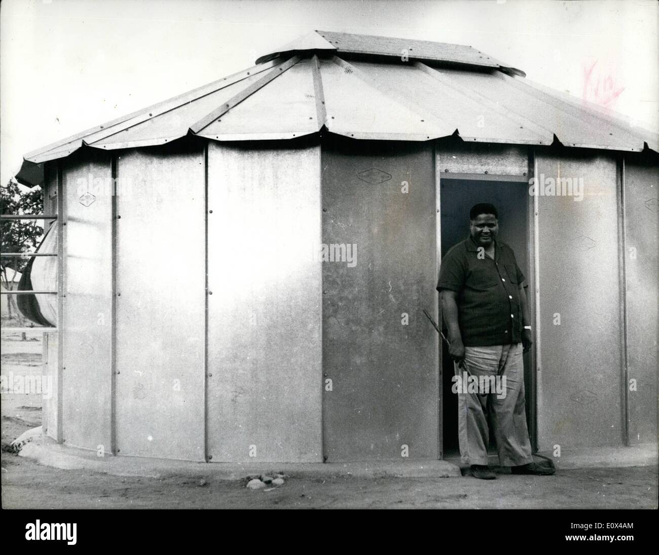 Feb. 02, 1965 - The man who waits in a Waffle Hut... Joshua Nkomo - Detainee at Gonakudzingwa: Gonakudzingwa - situated 400 miles from Salisbury in Southern Rhodesia- is where 450 of the country's best educated Africans are held in a restriction camp.. The Government have sent them there for terms ranging from one to four years because they regard them as a danger to law and order. Leader of the detained man is Joshua Nkomo leader of the banned African People's Union Some of the detainees have their own huts - while - the others live in dormitories Stock Photo