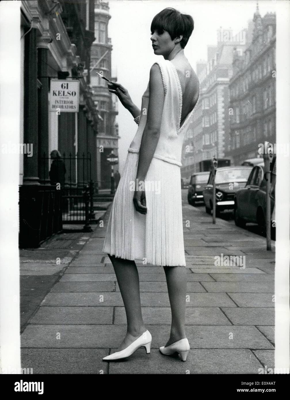 1965 cocktail dress Jan. 28, 1965 - Model in Jacqueline Godard ''Marianne'' Cocktail Dress Stock Photo