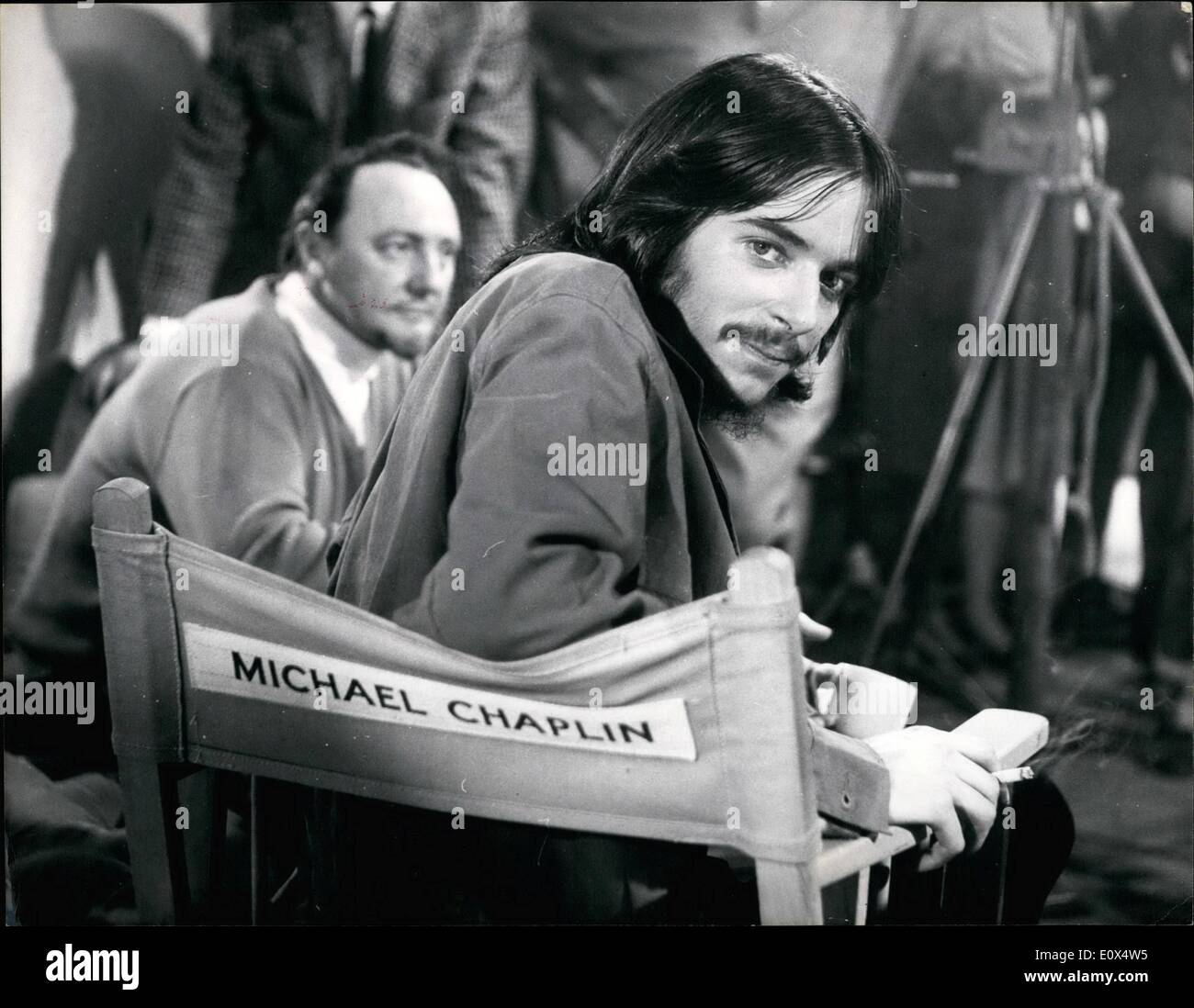 Apr. 04, 1965 - Michael Chaplin has a screen test. He gets his own ''star'' chair.: Eighteen year old Micheal Chaplin son of the famous Charlie Chaplin and who created a rumpus earlier this week by announcing that he was living on National Assistance had a screen test this afternoon for ''Promise her Anything'' the film starring Warren Beatty and Leslie Caron at Shepperton Studios. Photo shows seated in his ''Star'' chair - Michael Chaplin seen at Shepperton Studios this afternoon awaiting his screen test. Stock Photo