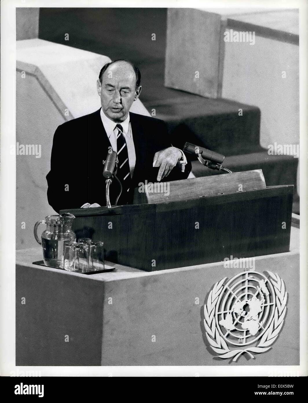 Jun. 06, 1965 - Twentieth Anniversary Of Signing Of United Nations Charter Commemorated At San Francisco: The City of San Francisco, which served as host to the United Nations at the time of its birth, 20 years ago, was again host for representatives of member nations who assembled in the city to commemorate the twentieth anniversary of the signing of the Charter of the United Nations as well as the International Co-operation Year. Commemorative meetings were held on 25-26 June in the Opera House where the Charter was adopted on 25 April 1945. Ambassador Adlai E Stock Photo