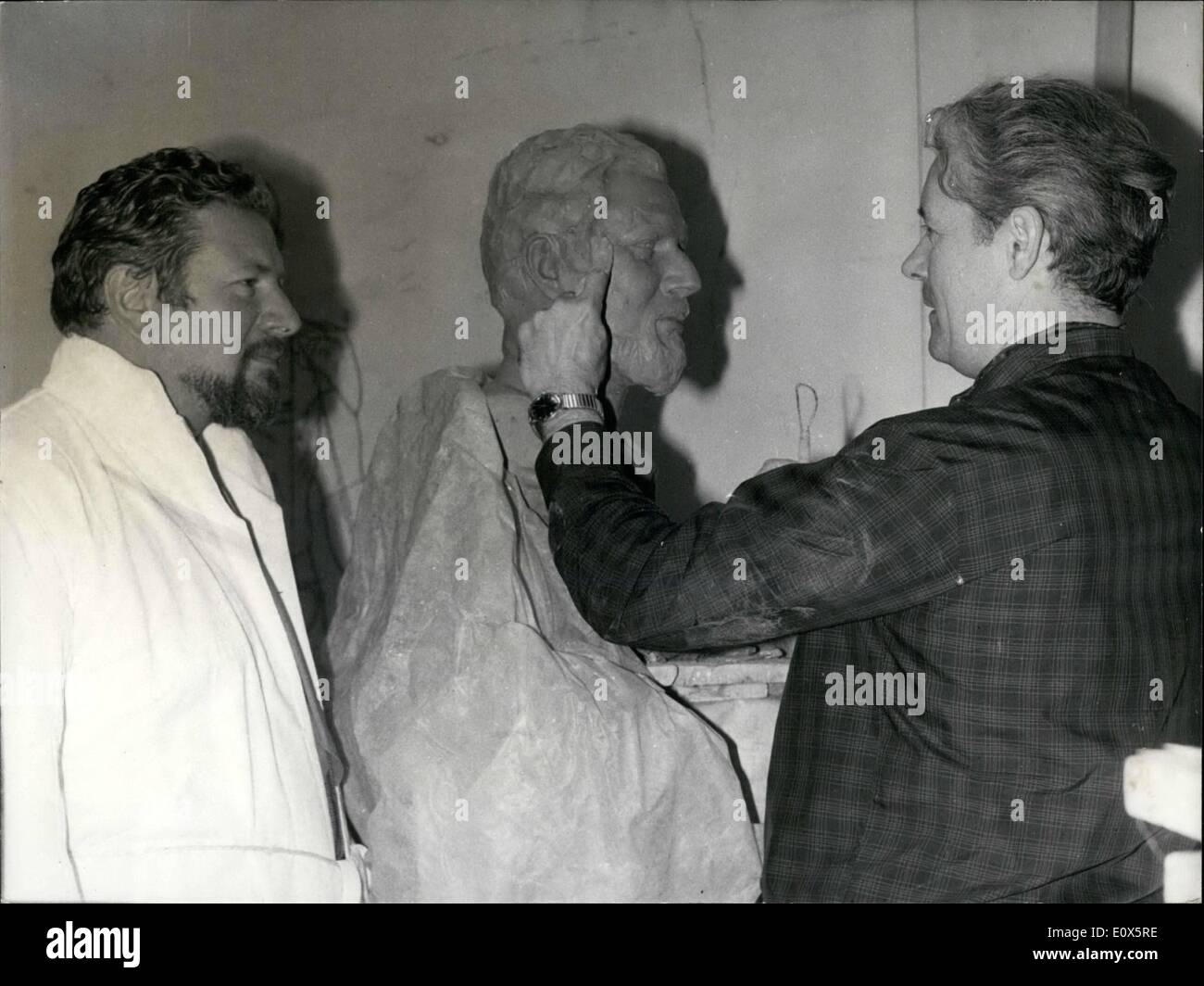 Jun. 06, 1965 - A Wax Statue For Peter Ustinov: Italian sculptor in Paris Barbier I is preparing now at the famous Grevin Museum in Paris, the was statue of famous actor Peter Ustinov. Photo shows sculptor making the statue of Peter Ustinov, in the presence of the model. Stock Photo