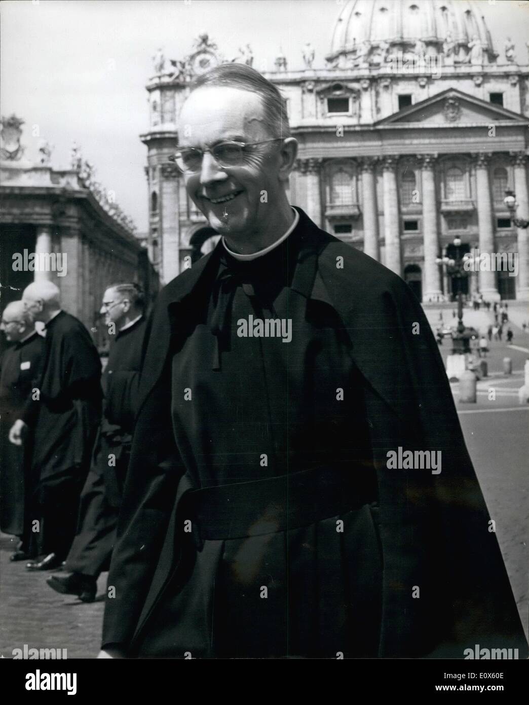 May 05, 1965 - Pope Receives Jesuit Delegates: The 225 Jesuits from all the parts of the world who are gathered in Rome to elect a new Provost. General, were given an audience with the Pope at the Vatican on Friday. The election of the 28th successor of St. Ignatius Loyola, who founded the Order on 1940, may not take place for a week or even longer. Photo shows Jesuit Father John Swain of Canada, pictured at the Vatican arriving for the audience with the Pope. Stock Photo