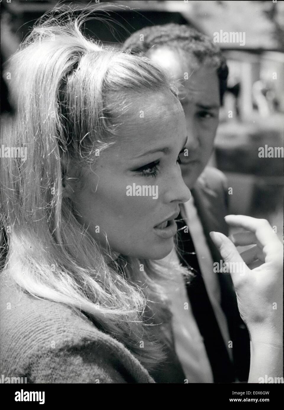 May 05, 1965 - In one of the most exciting star combinations of the year, Sospeh Levine has teamed Marcallo Mastroianni and Ursula Andress to ''The 7th Victim'' a new comedy thriller to be filmed on locations in Rome and New York. In ''the 7th Victim'' based on Robert Sheckley's popular science fiction novel, Mastroianni finds himself in hot pursuit by a murder minded Miss Andress, out to earn her diploma in legal homicides from the central world government, circa 200 A.D when she finds her target is the lovable Latin with his own ''License to Kill'' the romantic runabout begins Stock Photo