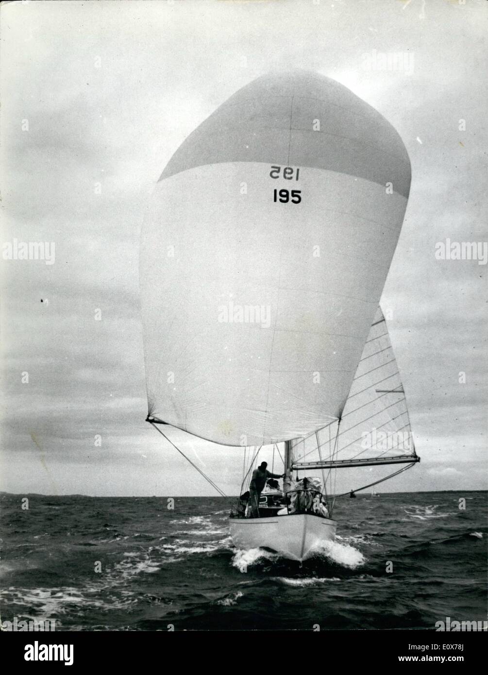 Jul. 07, 1965 - Practising for the Admiral's Cup: Yachts of the Australian team which is competing for the Admiral Cup, were out training at Cowes. The cup is awarded on the combined results of the Channel race tomorrow, the Britannia Cup during Cowes Week and the New York yacht Club Cup. The Final log will be biennial fastnet Race which starts from Cowes on August 7. Photo shows Freya, one of the Australian yachts during practice for tomorrows race. Stock Photo