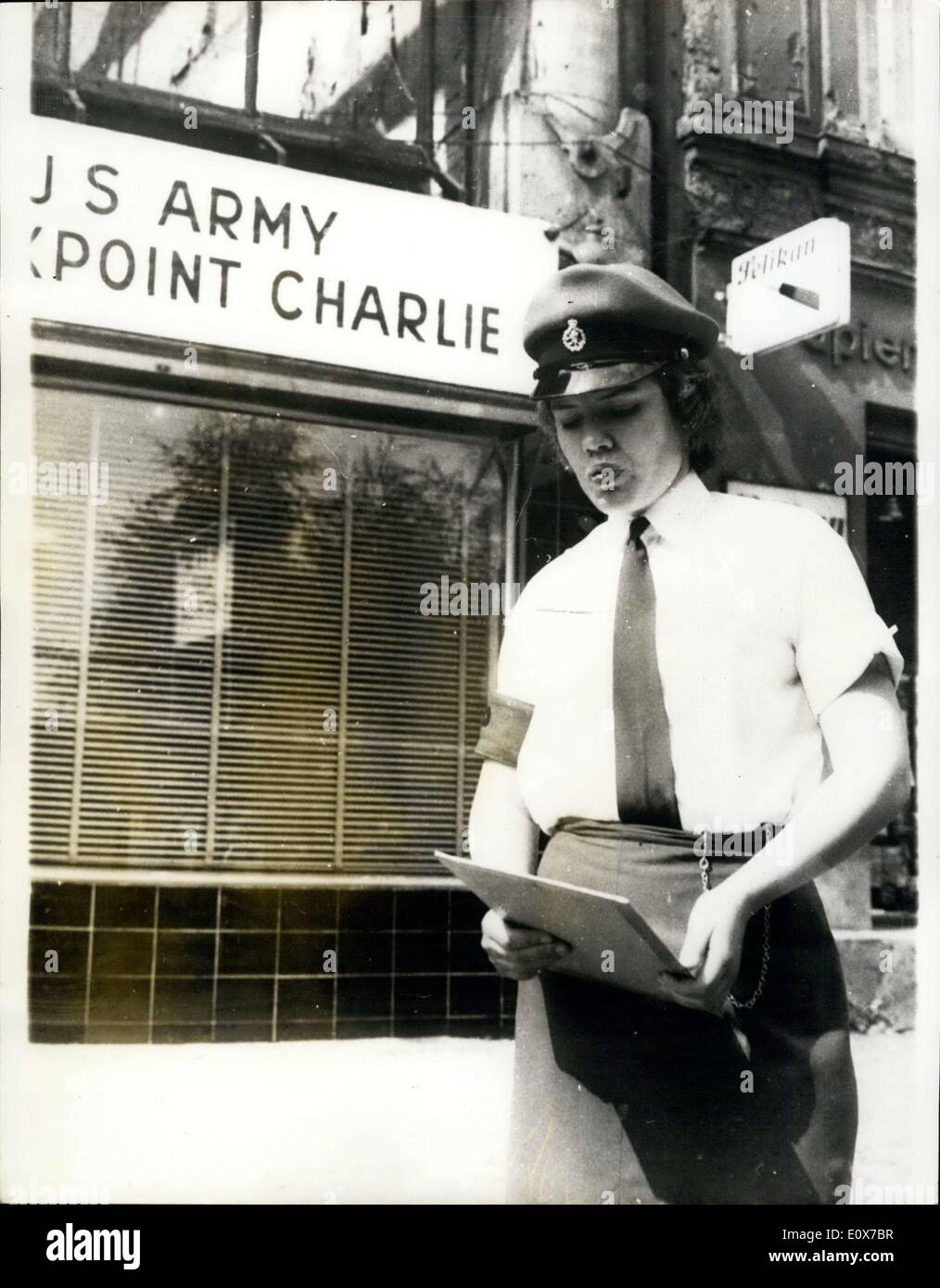 Aug. 26, 1965 - British Service Women On Duty. At Checkpoint Charlie: British Service women have joined American and French soldiers on duty at - the border point of Checkpoint Charlie in Berlin. Photo Shows: Cpl. Phyllis Luke, pictured on duty at checkpoint Charlie. Stock Photo