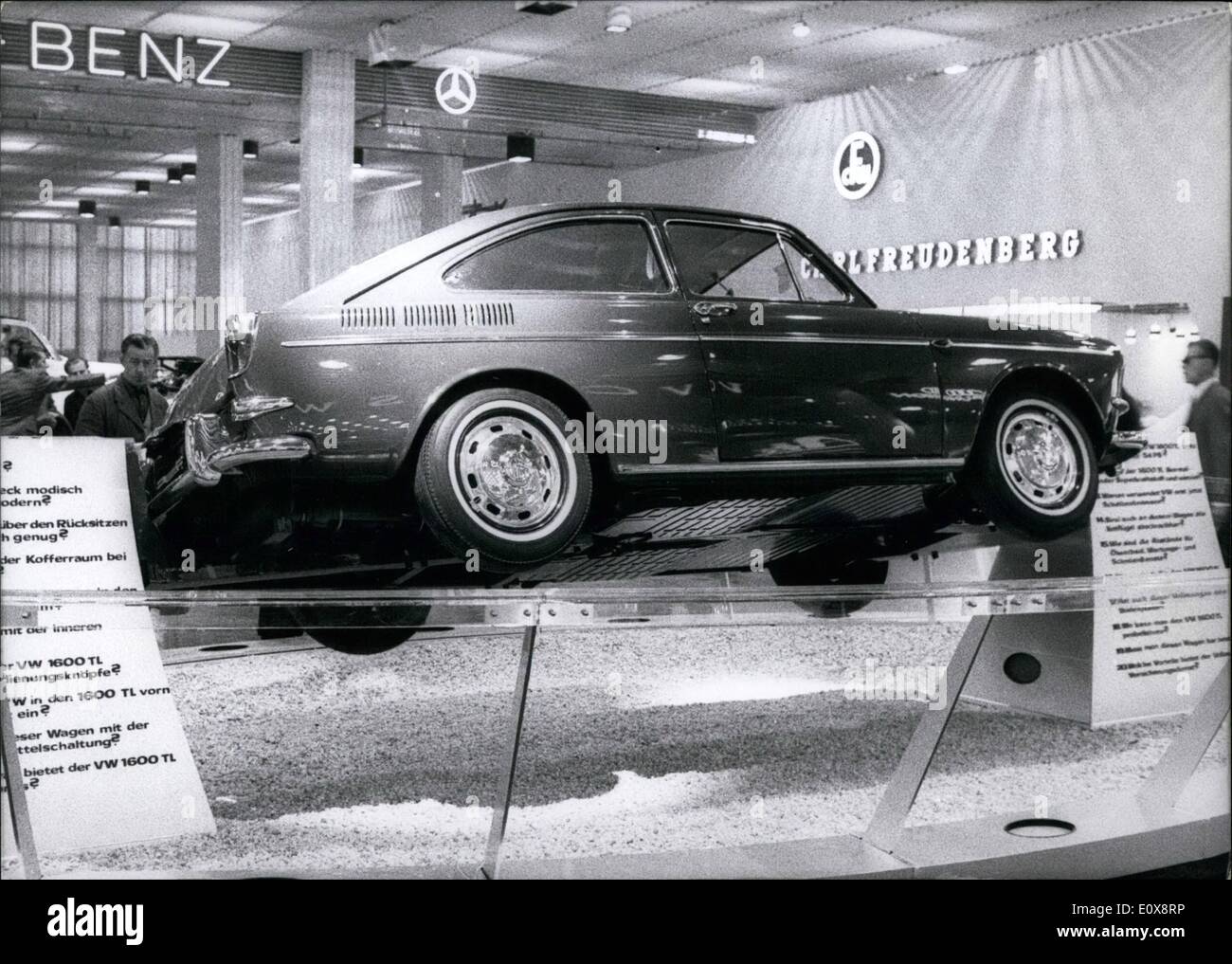 Sep. 09, 1965 - Information at any price.:  the device of the exhibitors at the 42. International Motor-- exhibition in Frankfurt. Photo shows what is new will be critically examined, thought Volkswagen and simply turned its latest model upside down and by this everyone can carefully examine the car from head and foot. The car is rotating round an axle. Stock Photo