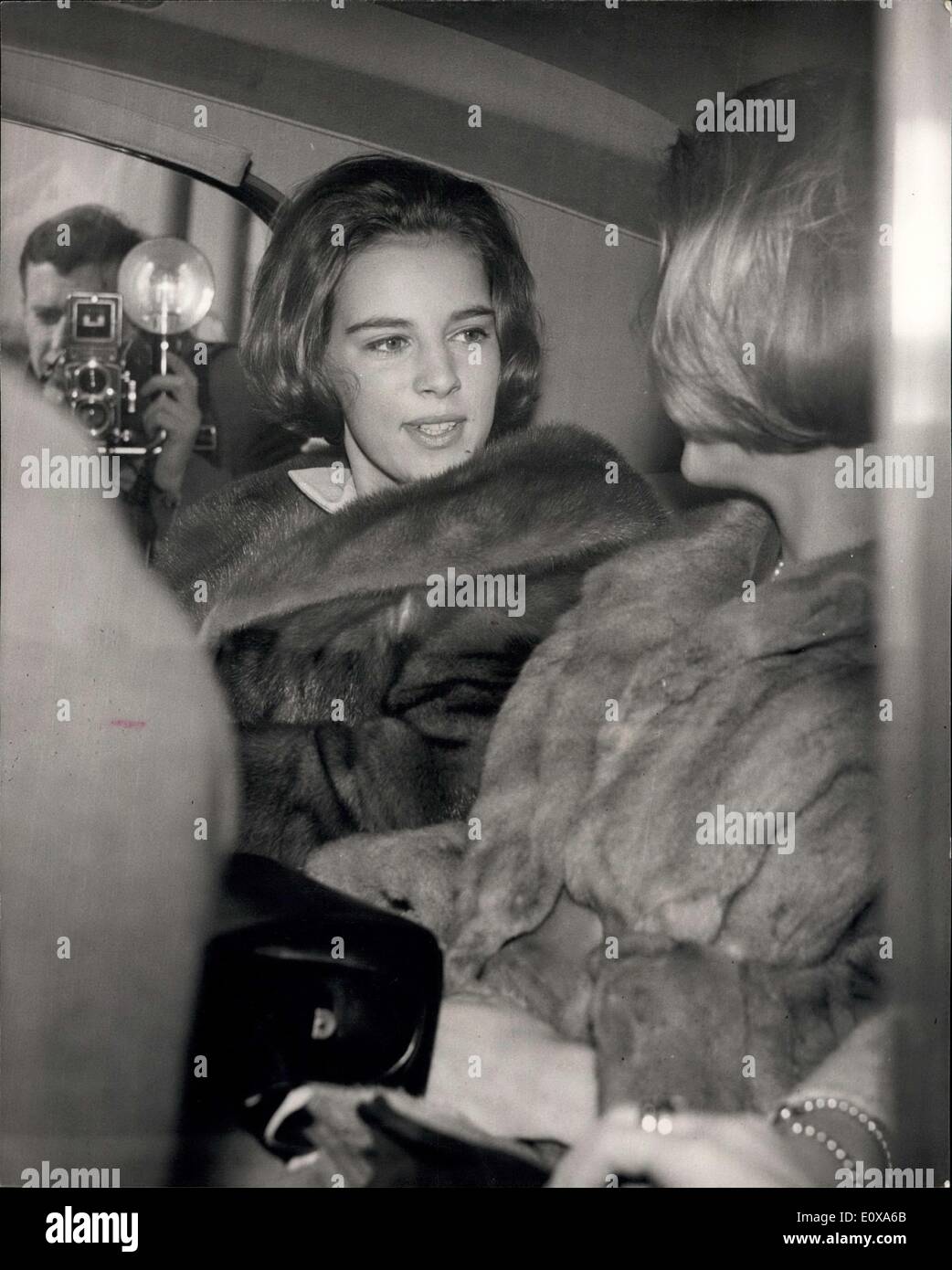 Nov. 06, 1965 - Queen Anne-Marine Arrives by Air from Denmark to join her Husband King Constantine in London: Queen Anne-Marie arrived at London Airport this morning when she flew in from Copenhagen to join her husband King Constantine of Greece, who has been attending a yachting conference in London.Their baby daughter Princess Alexia is remaing in Denmark with her grandparents, the King and Queen of Denmark. Photo Shows Queen Anne-Marie pictured in a car as she drove away from the airport today. Stock Photo