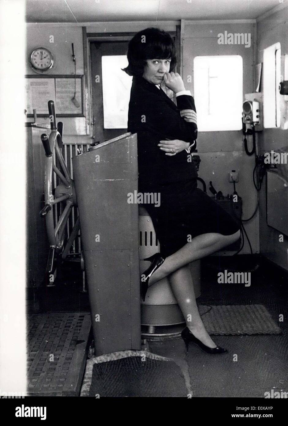 Feb. 28, 1966 - The Woman Captain: Danuta Walas is captain of the 500-tpon Polish cargo vessel Dziwozona - and at 35 is one of the world's three women captains (the others are Russian and Dutch) and has 18 men under her control. The men present no problems. But those dashed duck boards to tend to trap high heels, don't they? ''My Hair,''she says, ''gets blown all over the place. And my mascara runs mt eyes water in to wind''Apart from that, there is just one other problems: Danuta's 37-year old husband Czeslaw, who is soion to be second mate on a new 3,000-ton Polish Ship Stock Photo