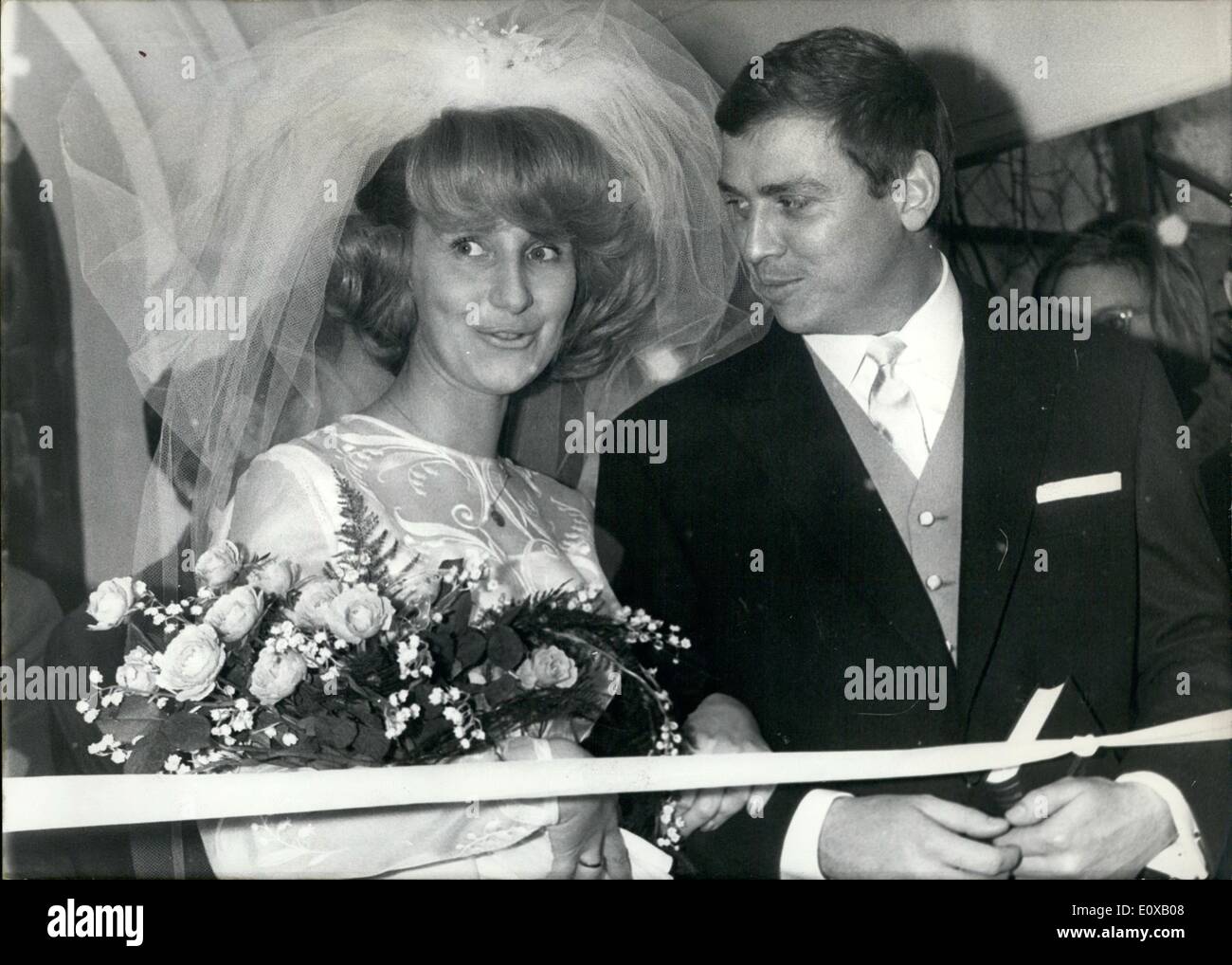 Mar. 03, 1966 - The quickest man of the world... ...has reached the object of one's desire: Armin Hary, German gold-medal winner of the Olympic games in Rome, took in marriage today (12-3-1966) at Possenhofen / Lake of Starnberg / Upper-Bavaria the twenty years old daughter of a millionaire, Christina Diana Bagusat. Armin Hary - the victor of Rome - is very happy, because a two year romance has finished now. The father of Hary's wife, the millionaire Erich Bagusat is owner of a very comfortable castle near the Lake of Starnberg and in the big park a great deal of animals are living. Stock Photo