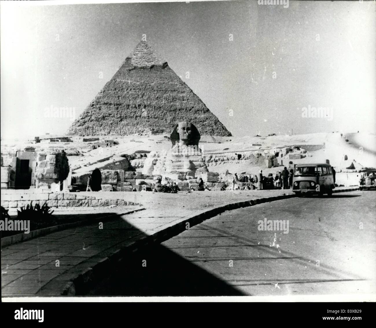 Jan. 01, 1966 - Chephren's pyramid opened to public after 5,000 years: Chephren's Pyramid, next in magnitude to Cheeps' was recently opened to the public in Egypt, after 5,000 years. When Chephren built his immortality fort in 2620 B.C. he didn't foresee that one day his grave would one day be lit by lamps that disclose all the mysteries of his place. Unlike Cheops', Chephren's Pyramid has two entrances in addition to the opening dug through by tomb-thieves who robbed it of all its treasures Stock Photo