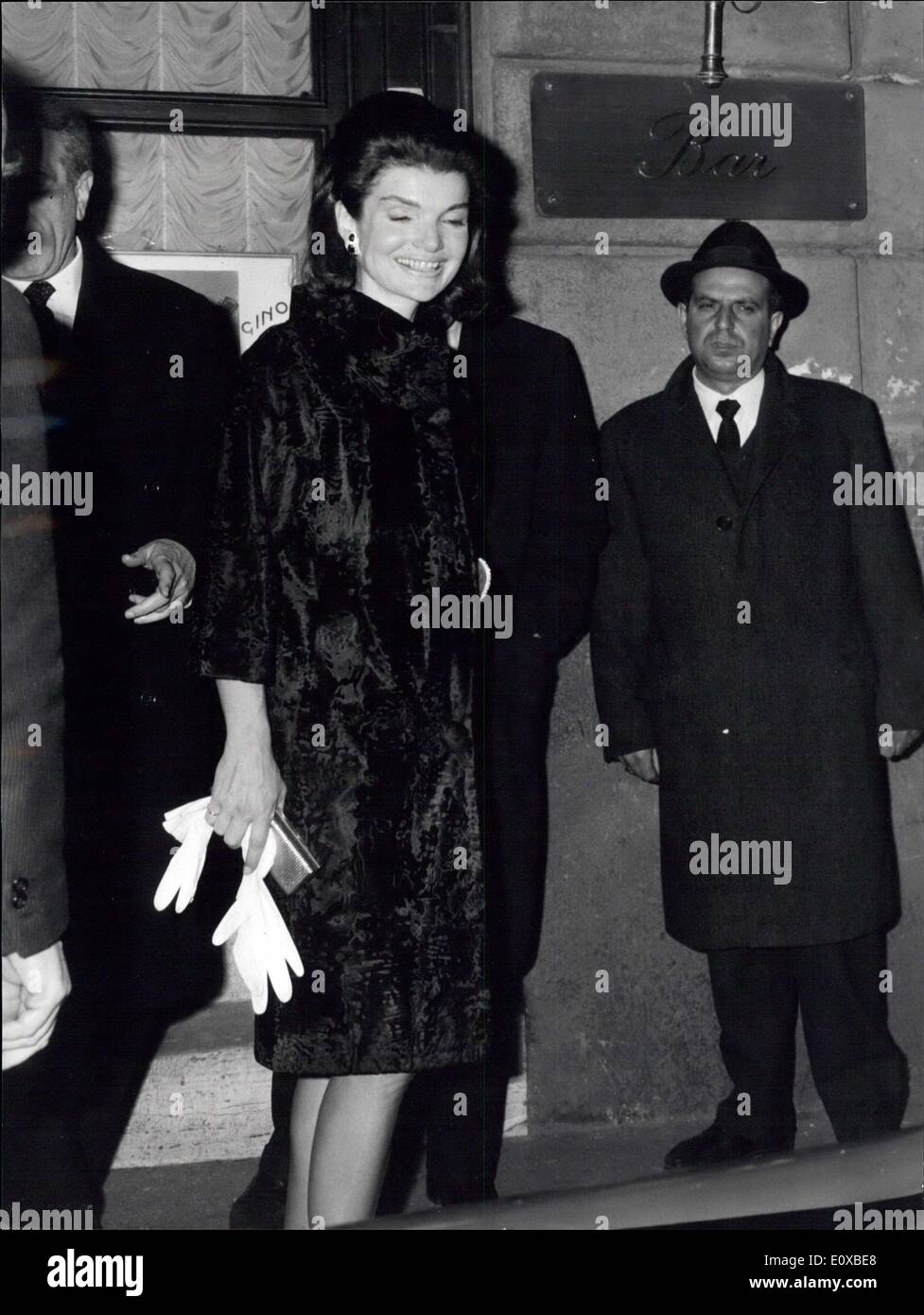 Feb. 02, 1966 - Jacqueline Kennedy, widow of the late president, about to end a brief Roman Holiday, went to dinner to ''George's Restaurant'' in Via Veneto this night. Photo Shows: Jacqueline Kennedy left the restaurant at 2 a.m. Stock Photo