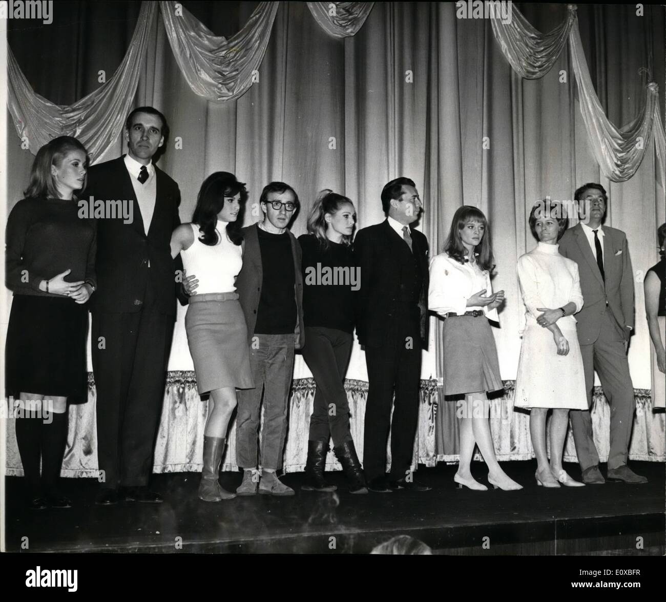 Mar. 03, 1966 - Stars Taking Part in Tomorrow's Royal Film Performance Attended Rehearsals. The twentieth Royal Film Performance takes place tomorrow evening at the Odeon, Leicester Square, when the film ''Born Free'' will be shown in the presence of H.M. The Queen, Stars who will be presented to Her Majesty, and others who will be taking part in the stage presentation proceeding the Royal Film, were at the Odeon today for rehearsals. Photo Shows: A line up of some of the stars during rehearsals today on the stage at the Odeon. They are (L. to R Stock Photo