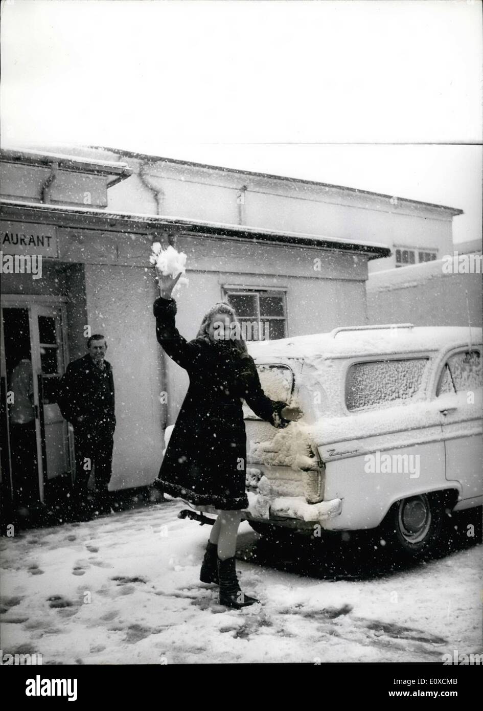 Apr. 04, 1966 - Star in the April show. Snow greeted Ursula Andress last day of the filming of the new James Bond extravaganza ''Casino Royale'', so the Swiss born star took the chance to get in some last minute snowball practice. Next week Ursula is off to the South Seas for her first holiday in five years. Stock Photo