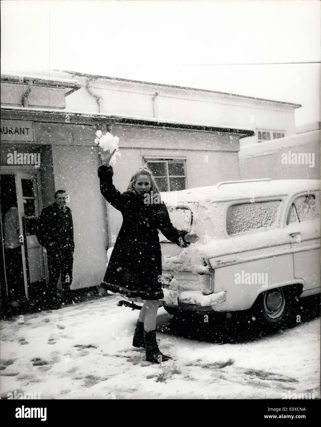 Apr. 04, 1966 - Star in the April show: Snow greeted Ursula Andress last day of the filming of the new James Bond extravaganza ''Casino Royale'', so the Swiss born star took the chance to get in some last minute snowball practice. Next week, Ursula is off to the South Seas for her first holiday in five years. Stock Photo