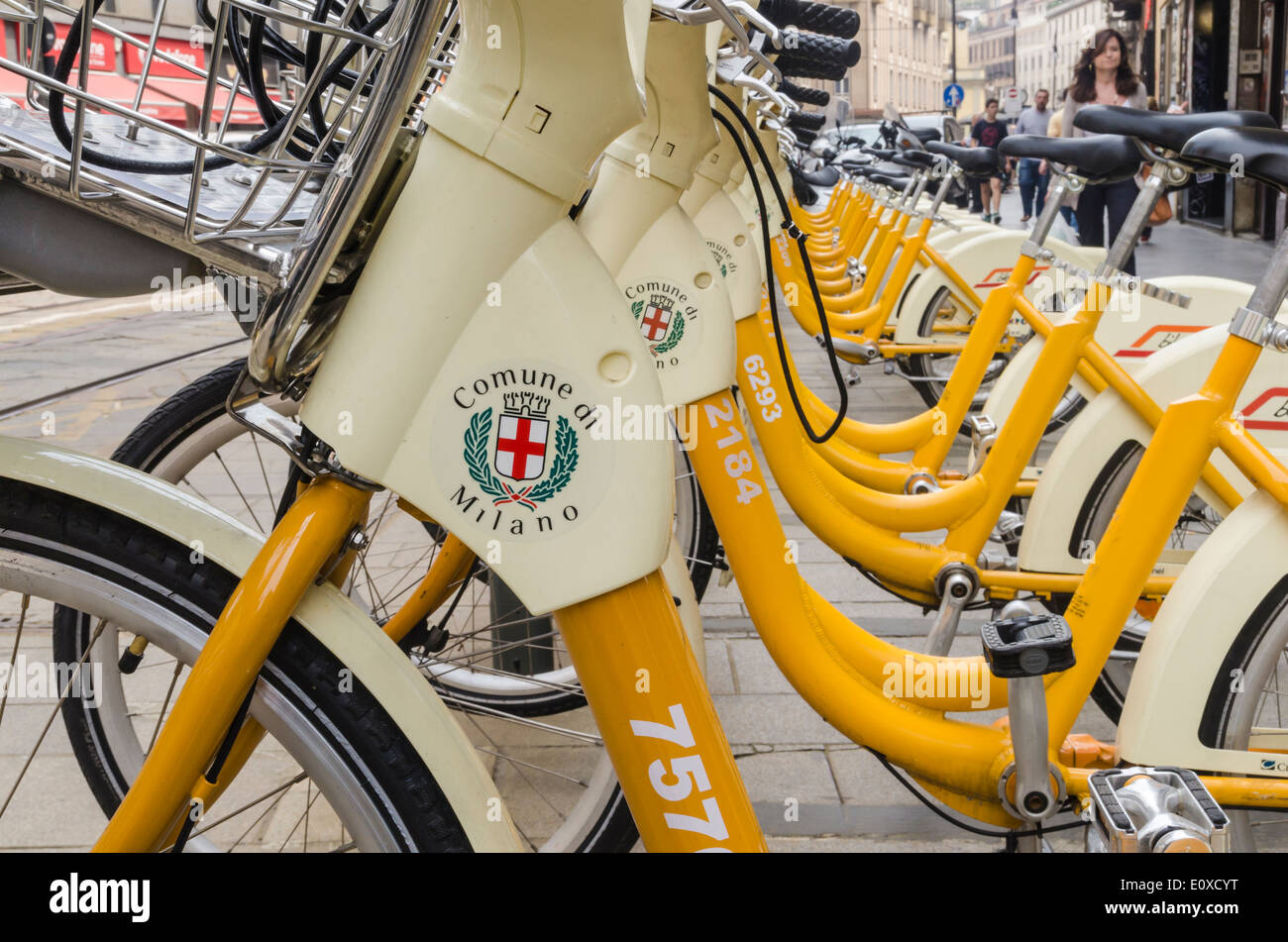 City hire bikes, Milan, Italy Stock Photo