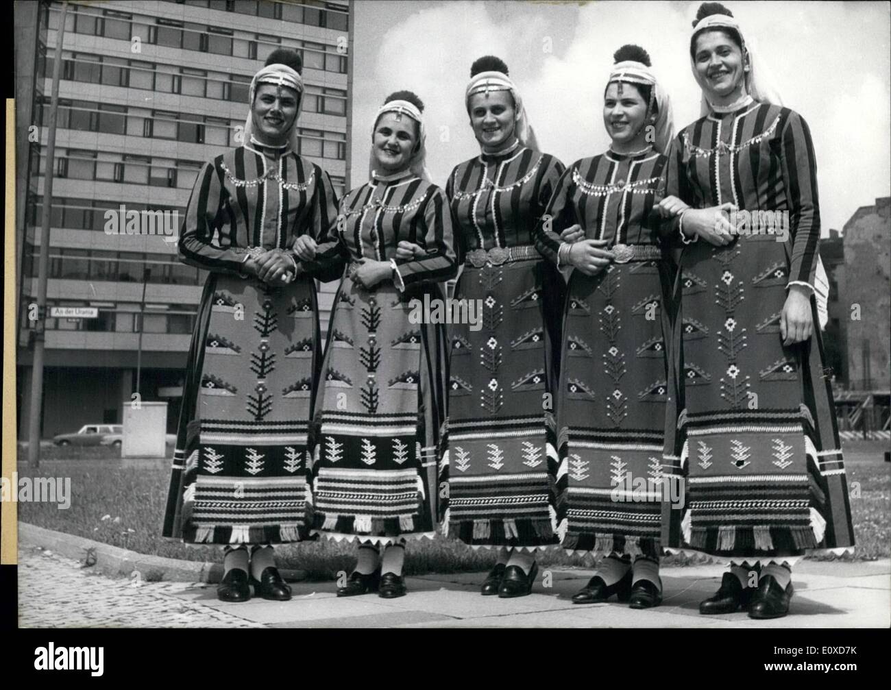Jun. 06, 1966 - Bulgarian Folklore in Berlin: For the first time an artist team from Bulgaria, the ''State Bulgarian Folklore Ensemble of Sofia,'' arrived in the divided city on June 22 and will entertain Berliners for the next several days. The ensemble was established fi Stock Photo