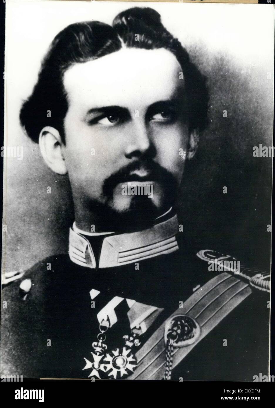 Jun. 07, 1966 - This picture was printed in observance of the 80th anniversary of the death of King Ludwig II von Bayern. He was found dead in Starnberg Sea. He was responsible for building Herrenchiemsee, Neuschwanstein, and Linderhof. He was also a good friend of Richard Wagner. He was also mentally deranged. He drowned in the sea. Stock Photo