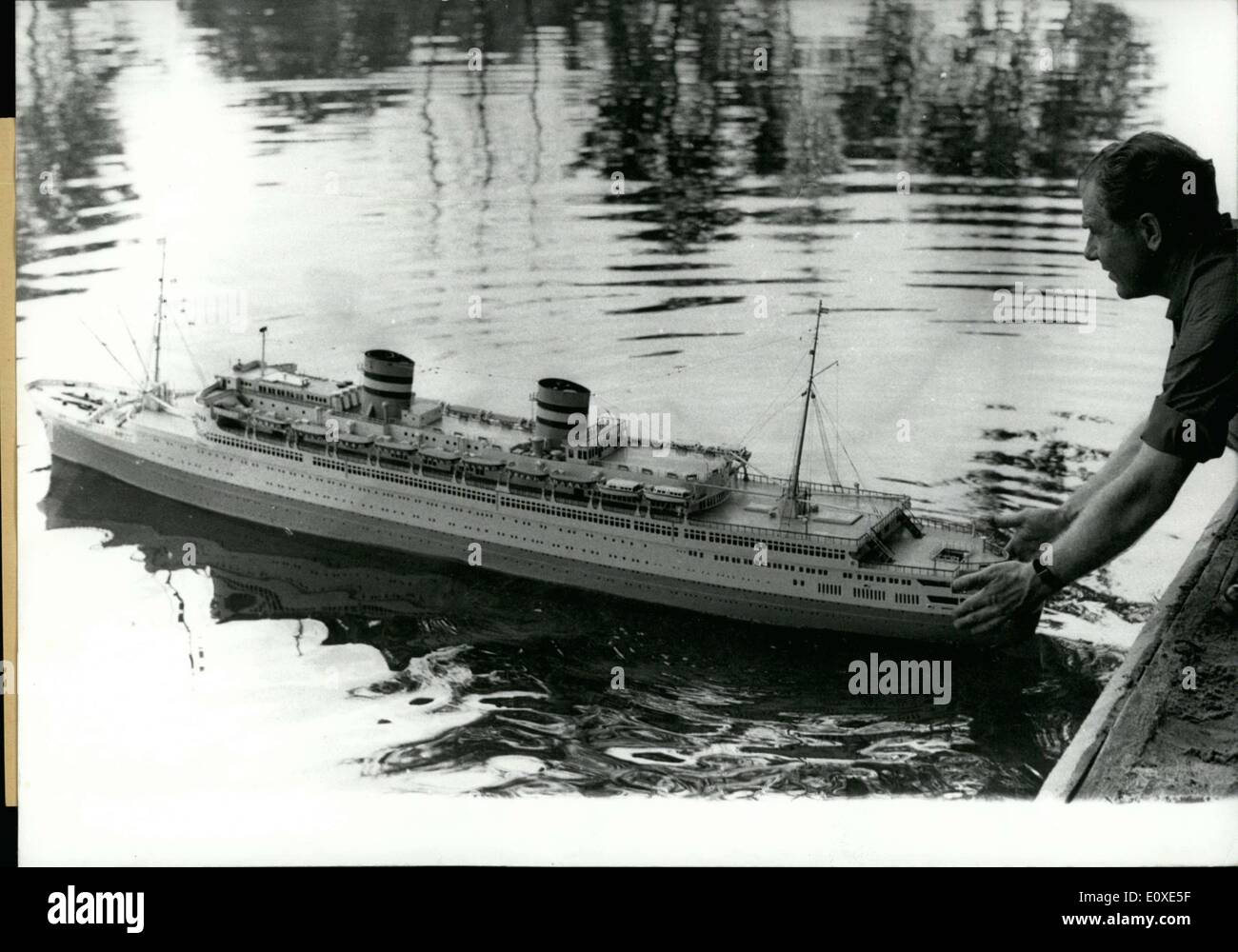 Jul. 06, 1966 - This photo wasn't taken on the high seas, but rather in a N?rnberg pond. Hans M?nch has recreated the true-to-scale ''Nieuw Amsterdam'' cruise liner. It is 2.31 meters long and a model of the Holland-America liner. Hans, who is a former seaman, considers shipbuilding a hobby. The building of this boat cost him 2,000 hours of his time and ''a lot of money.'' He wants to submit it in the German Model-building Championship in September. Stock Photo