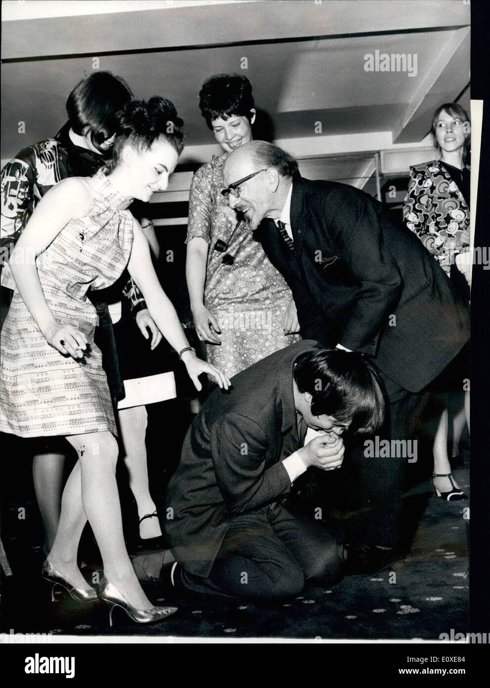 Jul. 07, 1966 - Young Fashion Designer Breaks Down And Weeps As He Is Chosen The Outright Winner of Cinzan Fabric Compet: Today was the turning point in the life of a young fabric and fashion designer, 22-year-old Mr. Cameron Robert Scott, from Kintore, near, Aberdeen. He was chosen as the outright winner in the Count Cinzane Frabic into Fashion Foundation Competition from 21 area finalists gathered at the Savoy Hotel today. There were some 1,075 entries. As the outright winner, Mr Stock Photo