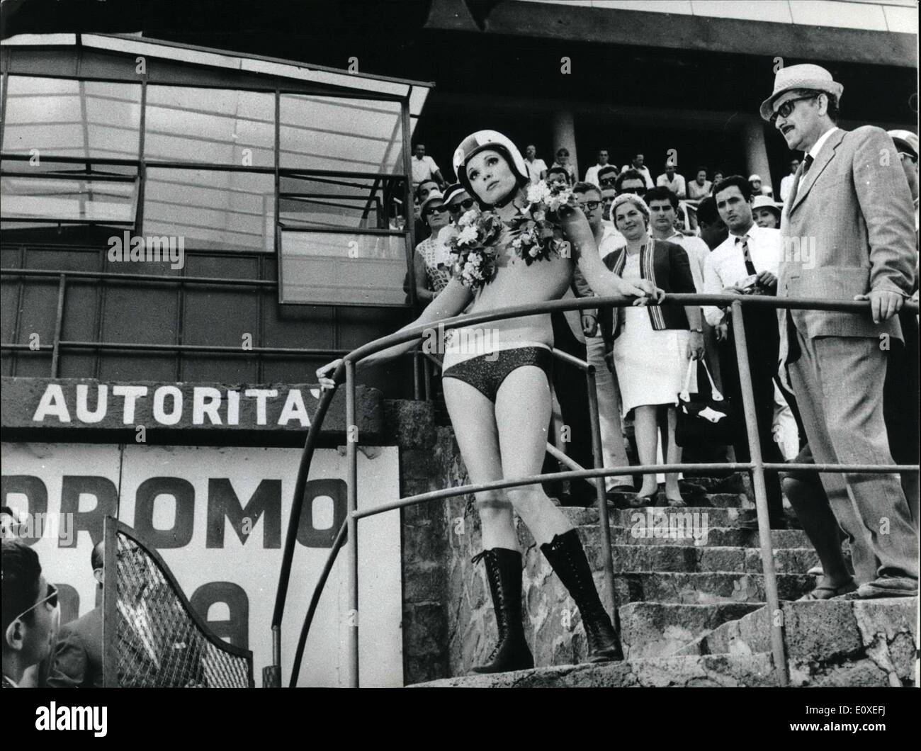 Jul. 07, 1966 - Elsa Martinelli wins the ''Rally'' Elsa Martinelli, after her first cinematographic success as in America with ''il caccuatore di Indianian'', quettro rugazze in Gambia'' and in Italy with ''La recaia'', ''Donatello'' and ''la Mina'' , rozo to farm as a driver of cars winning two ''rally of the cinema'' in 1958 and 1959, a car competition collecting all the greatest names of the cinema on the Italian roads. in the film ''Come impure ad aware le done''(how i learned to love women'') Stock Photo