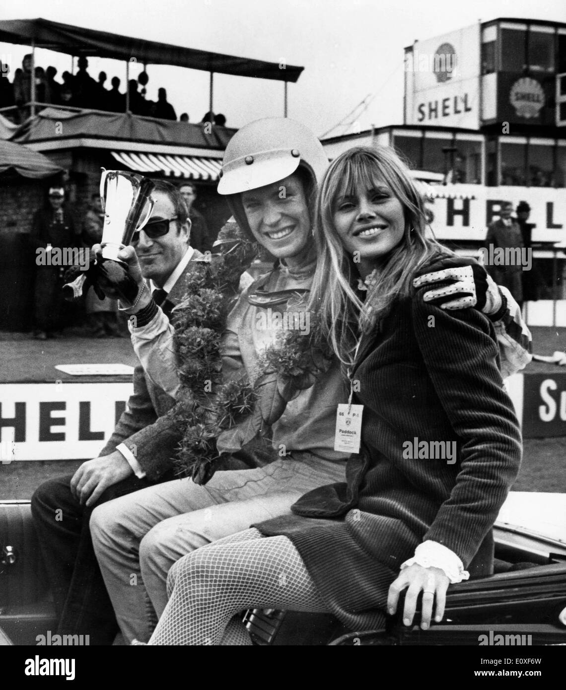 Actress Britt Ekland celebrates with Chris Irwin Stock Photo