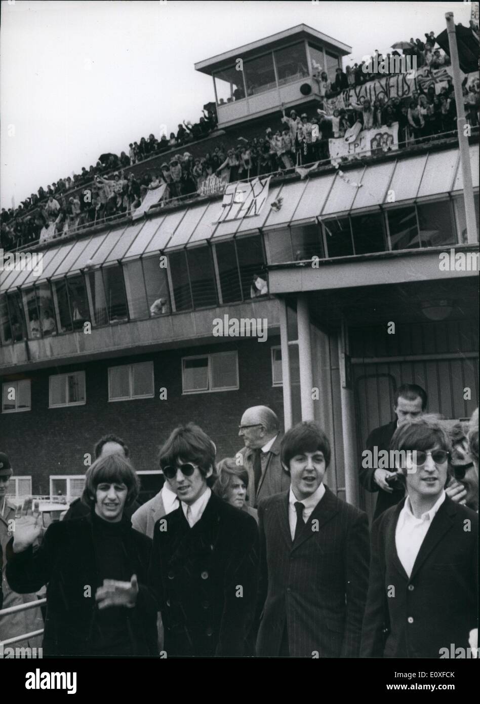 Aug. 08, 1966 - The Beatles Leave For U.S.A. Photo shows The Beatles pictured at London Airport today, when they left for U.S.A. -showing a background of screaming fans. Stock Photo