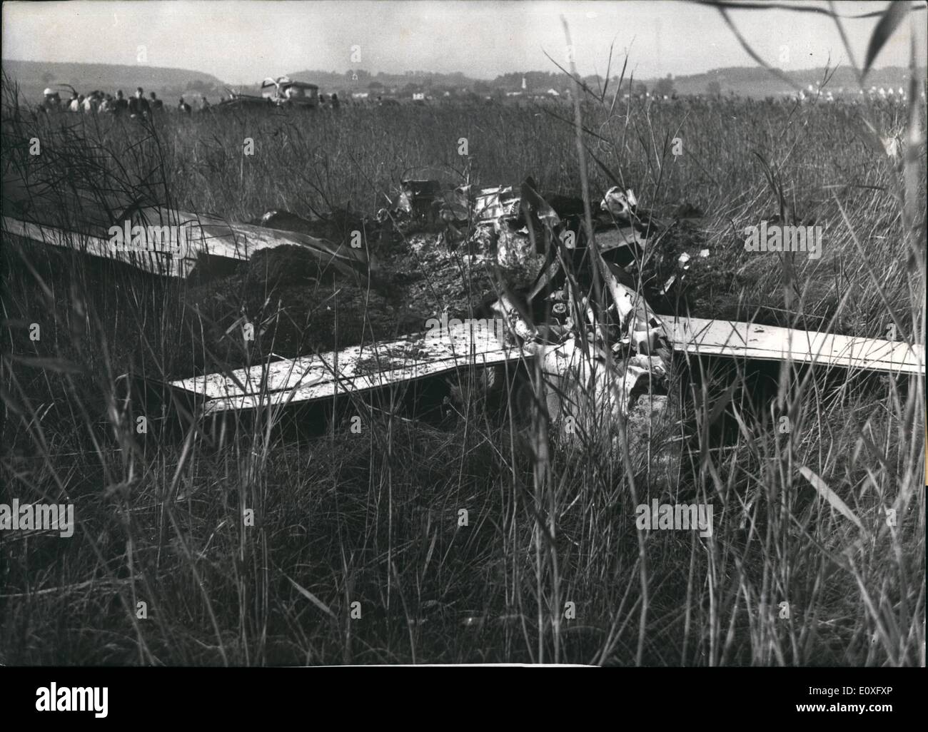 Sep. 09, 1966 - Air-disaster near Munich: Two planes of the German Bundesehr chrashed down this evening near Munich at the Ammersee / Bavaria. The two planes are trainer - yets with two pilots. Two pilots are dead. Two are wounded. The disaster happened on Sept. 22 Photo shows: the plunged yet-plane of the type Fiat G 91. Stock Photo