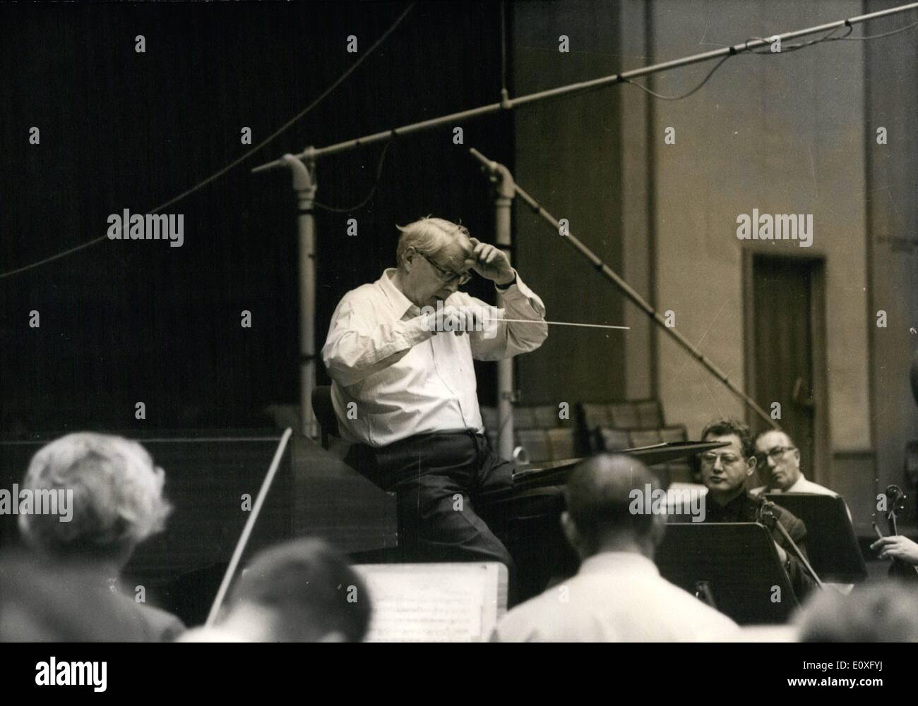 Sep. 09, 1966 - Charles Munch, conductor at rehearsal, Paris Radio House, for his 75th birthday concert. Stock Photo