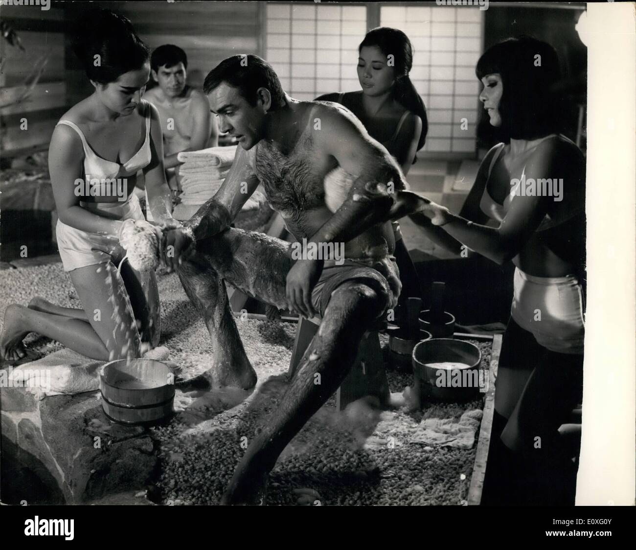 Sep. 09, 1966 - James Bond Sean Connery is introduced to the warm delights of Japanese Bathing: James Bond, who is accustomed Stock Photo