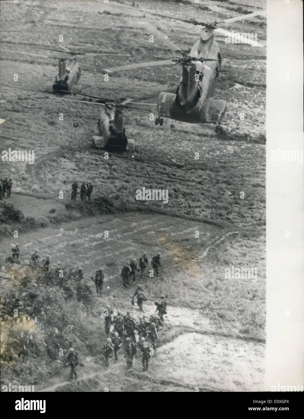 Nov. 23, 1966 - Bird's Eye View Of Battlefield: This is the view a bird, or a helicopter gets of men in a battlefield as they commence to deploy in search of their enemy armed to the teeth. They look very small compared to the Vietnamese paddy-fields which may become stained with blood before the day is over. Stock Photo