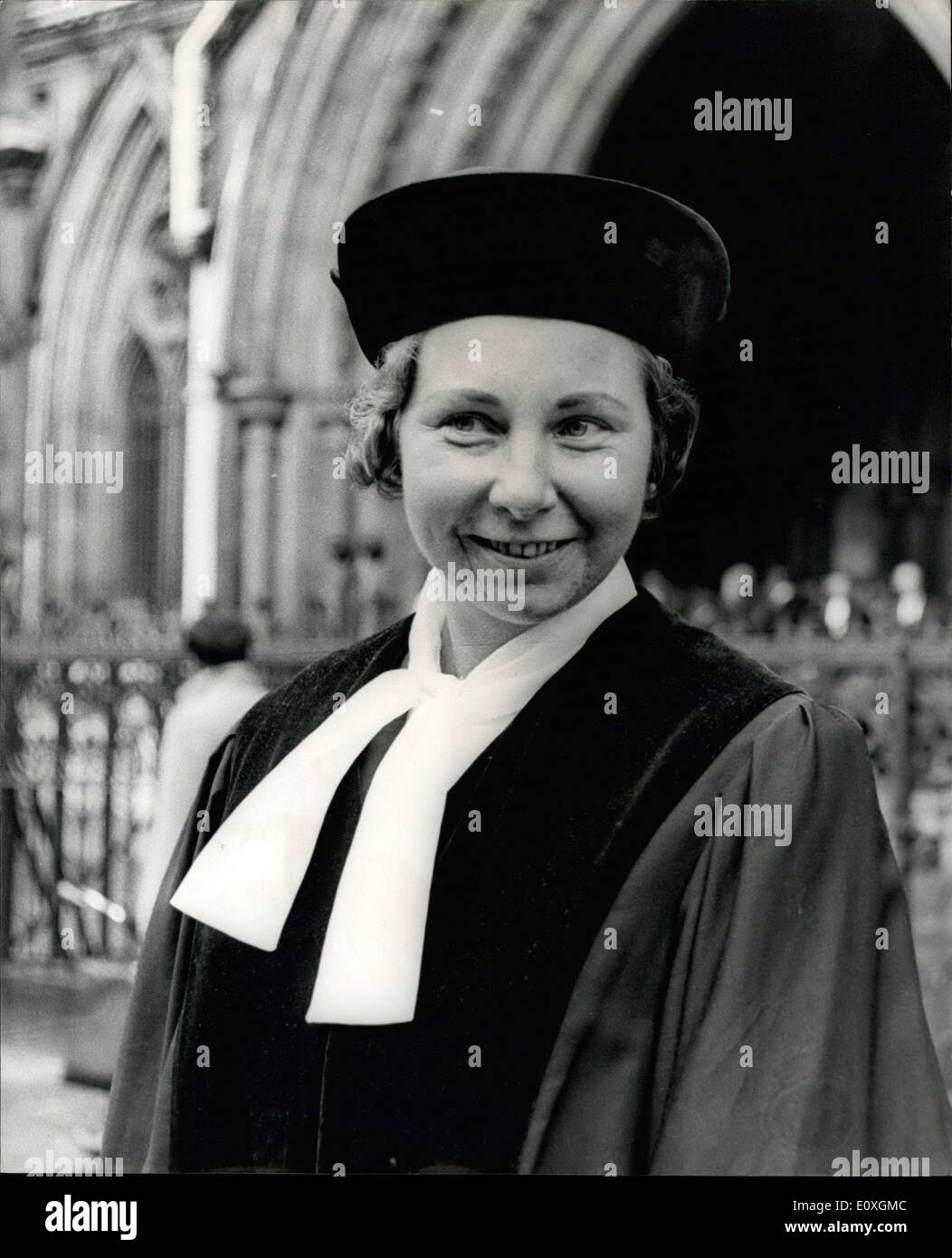 Oct. 04, 1966 - New Legal year Opens in Britain. European Lawyers Attend: The new Legal year in Britain opened yesterday with the time-honored service at Westminster Abbey and the colorful procession of judges to the law Courts in the strand. Lord Gardiner, the lord Chancellor, headed the long line of robed judges who took part in the ceremony. And watching from his side lines was one of Western Germany's women judges, Dr. Maria Dauchler, who presides over a court at hamburg. Though she were black, legal robes, she was not present in an official capacity, but had accomplished her husband, Dr Stock Photo