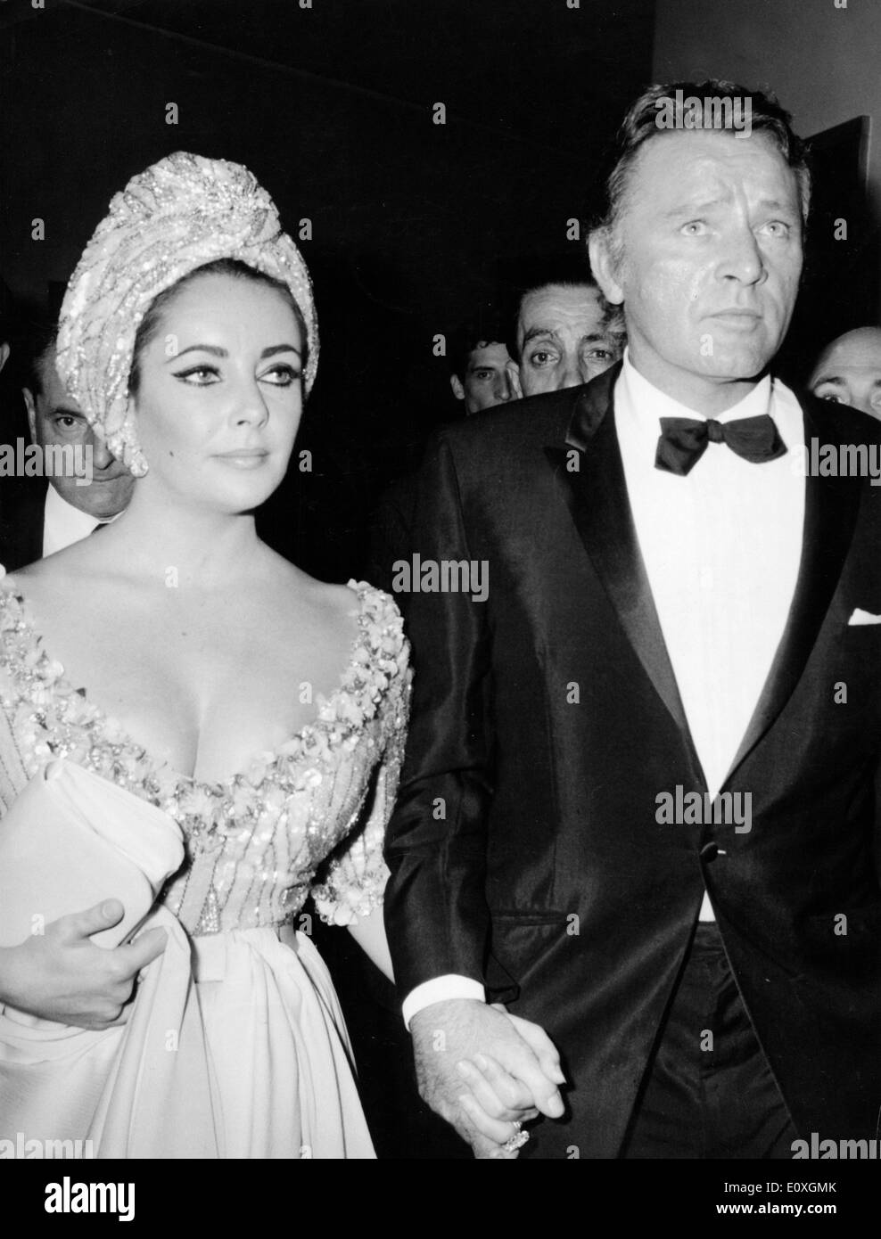 Actress Elizabeth Taylor with husband Richard Burton at the Sistina