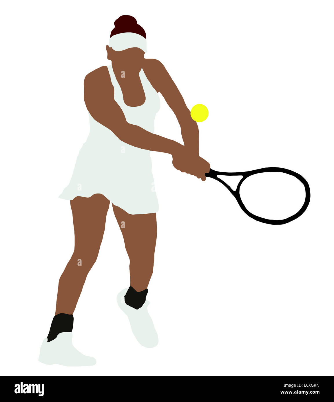 Young black female tennis player playing a two-handed backhand Stock ...